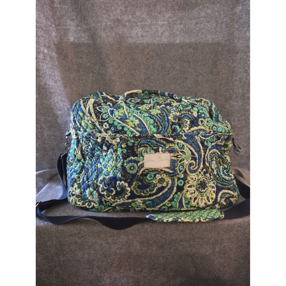 Vera Bradley Rhythm & Blues Large Duffel Bag Blue Green Paisley Quilted